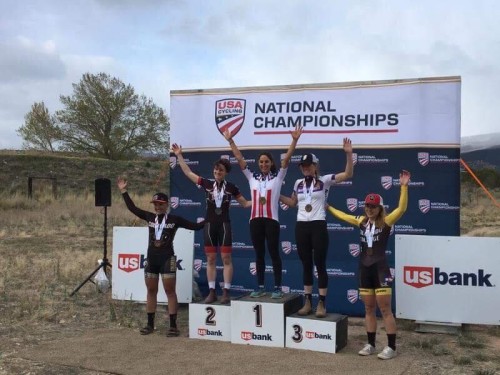 Erica on the top step for the road race